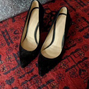 Black suede block heels